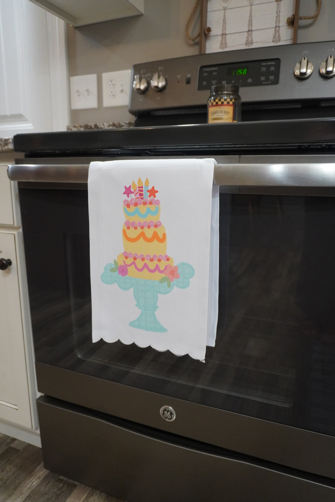 Colorful Tiered Cake Scalloped Tea Towel