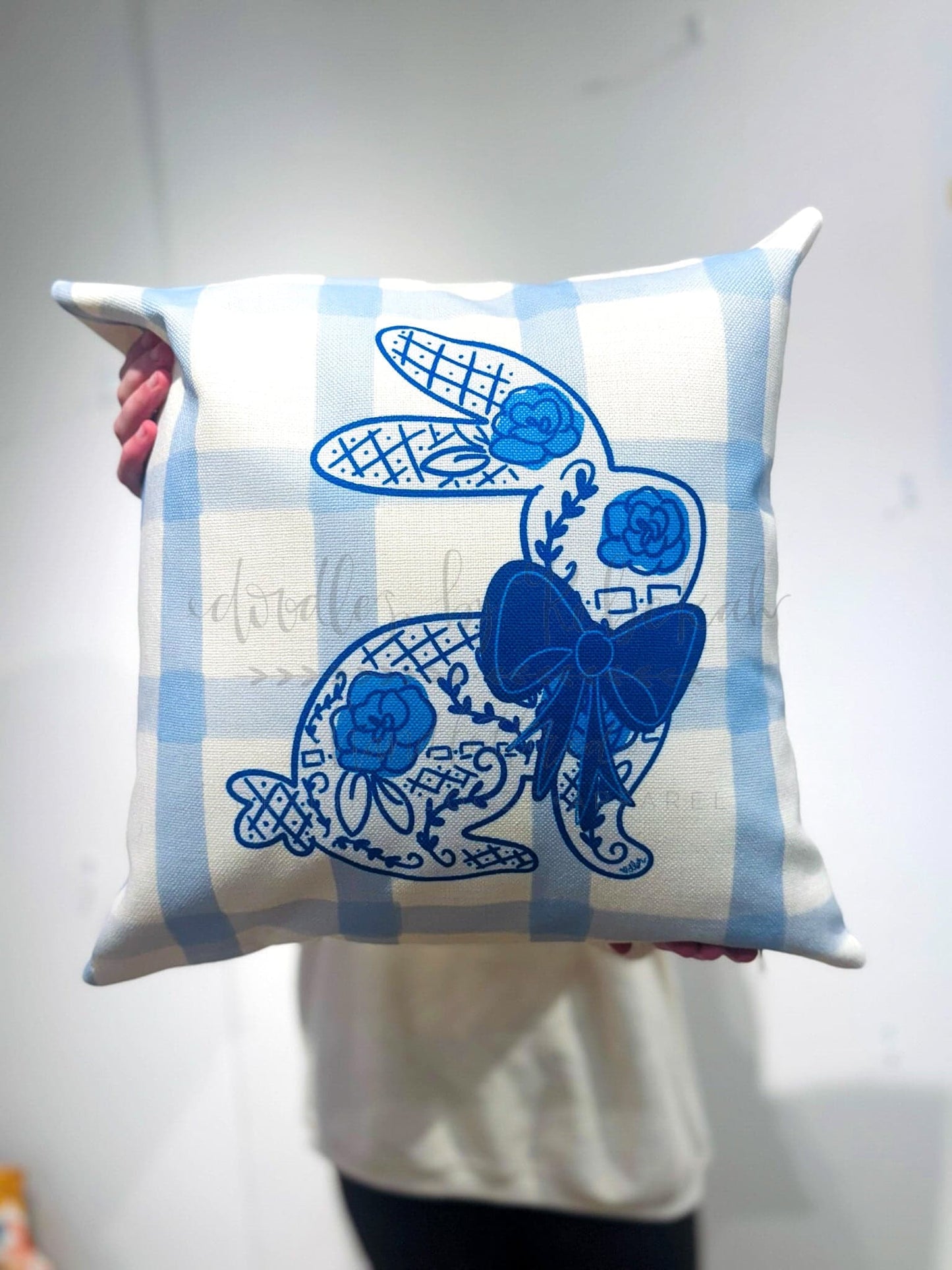 Blue Bunny Bow Pillow - Pillow