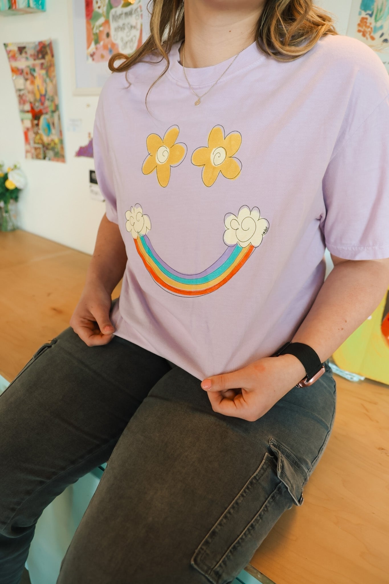Rainbow Smiley Orchid Tee