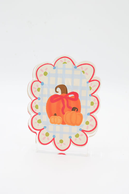 Scalloped Pumpkin with Bow Acrylic Shelf Sitter