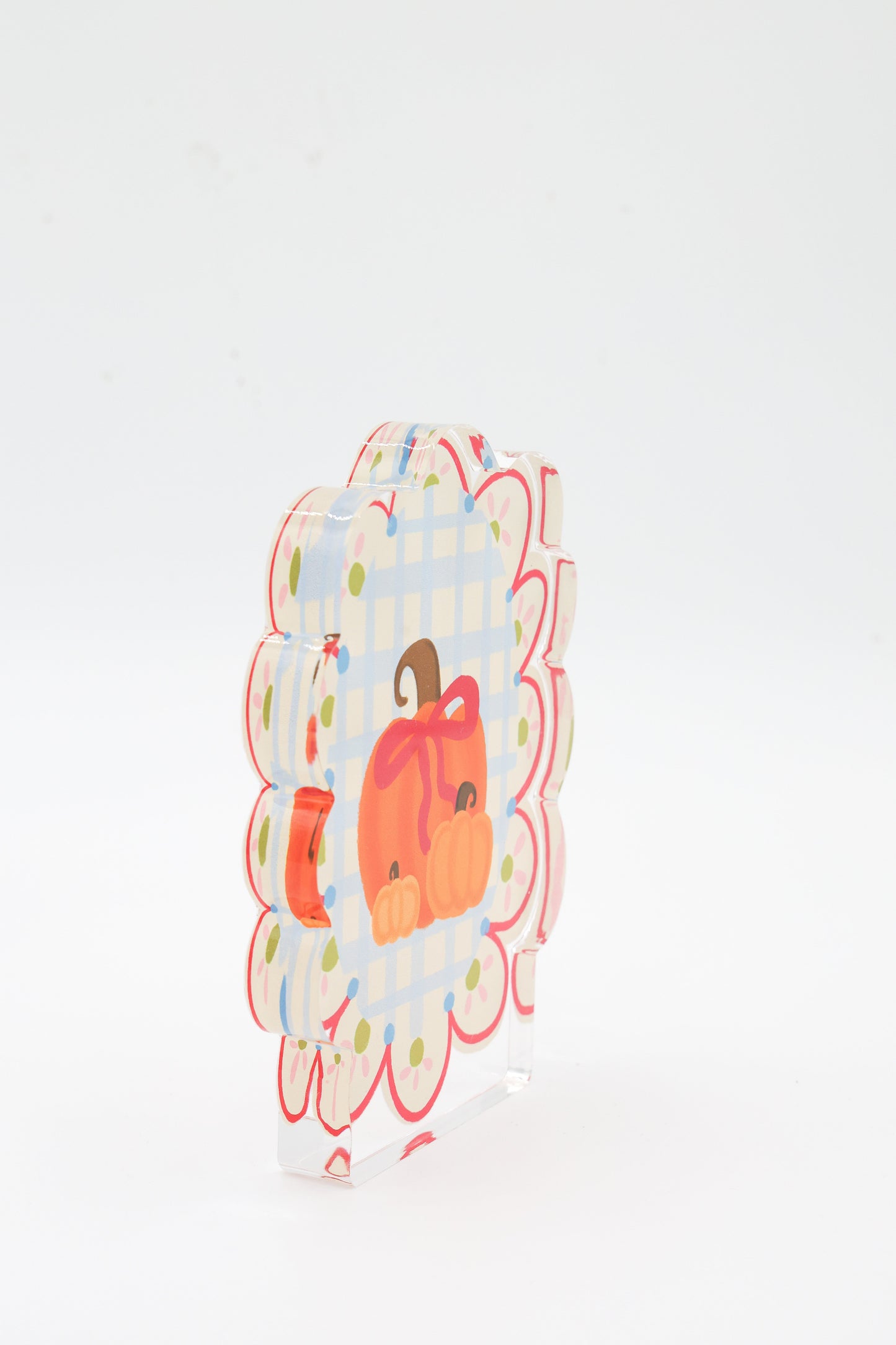 Scalloped Pumpkin with Bow Acrylic Shelf Sitter