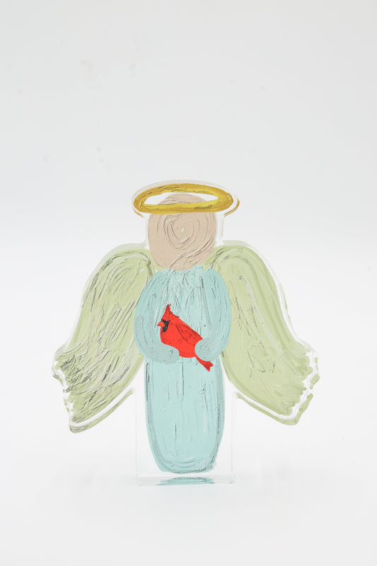 Angel with Cardinal Acrylic Shelf Sitter