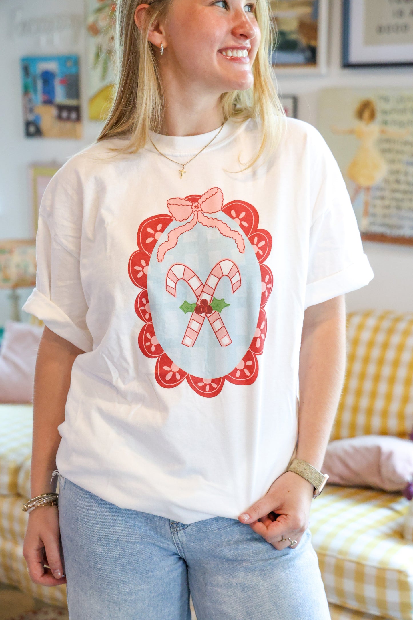Scallop Candy Canes White Tee