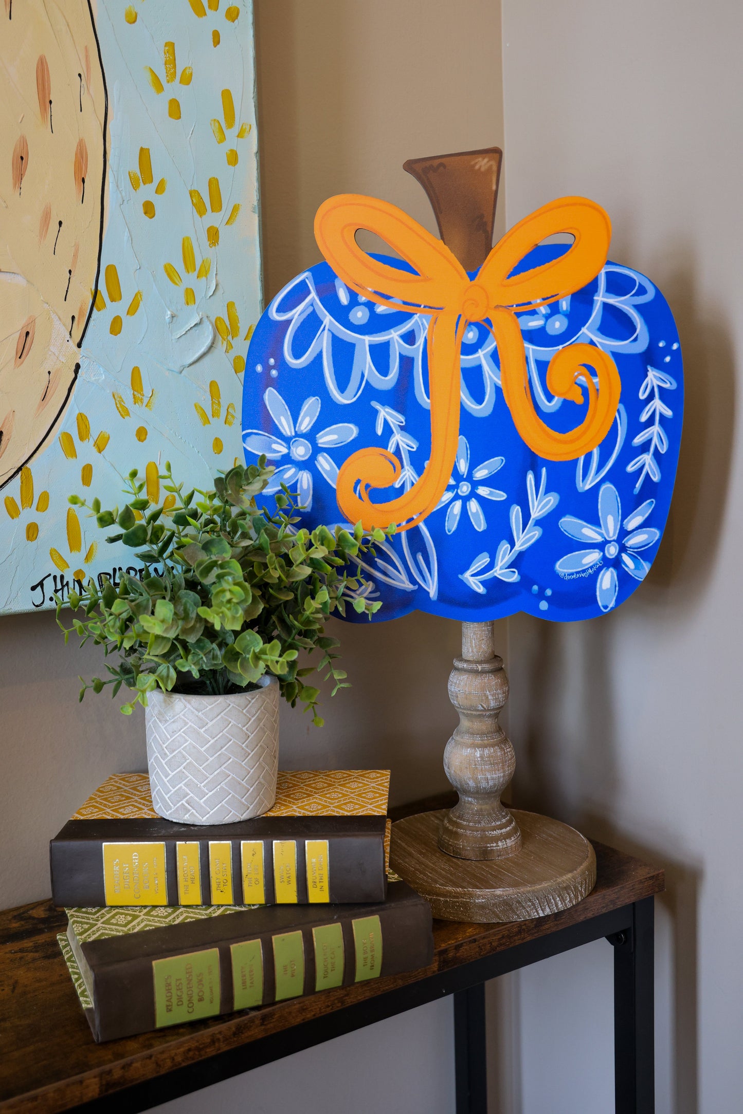 Blue Chinoiserie Bow Pumpkin Topper
