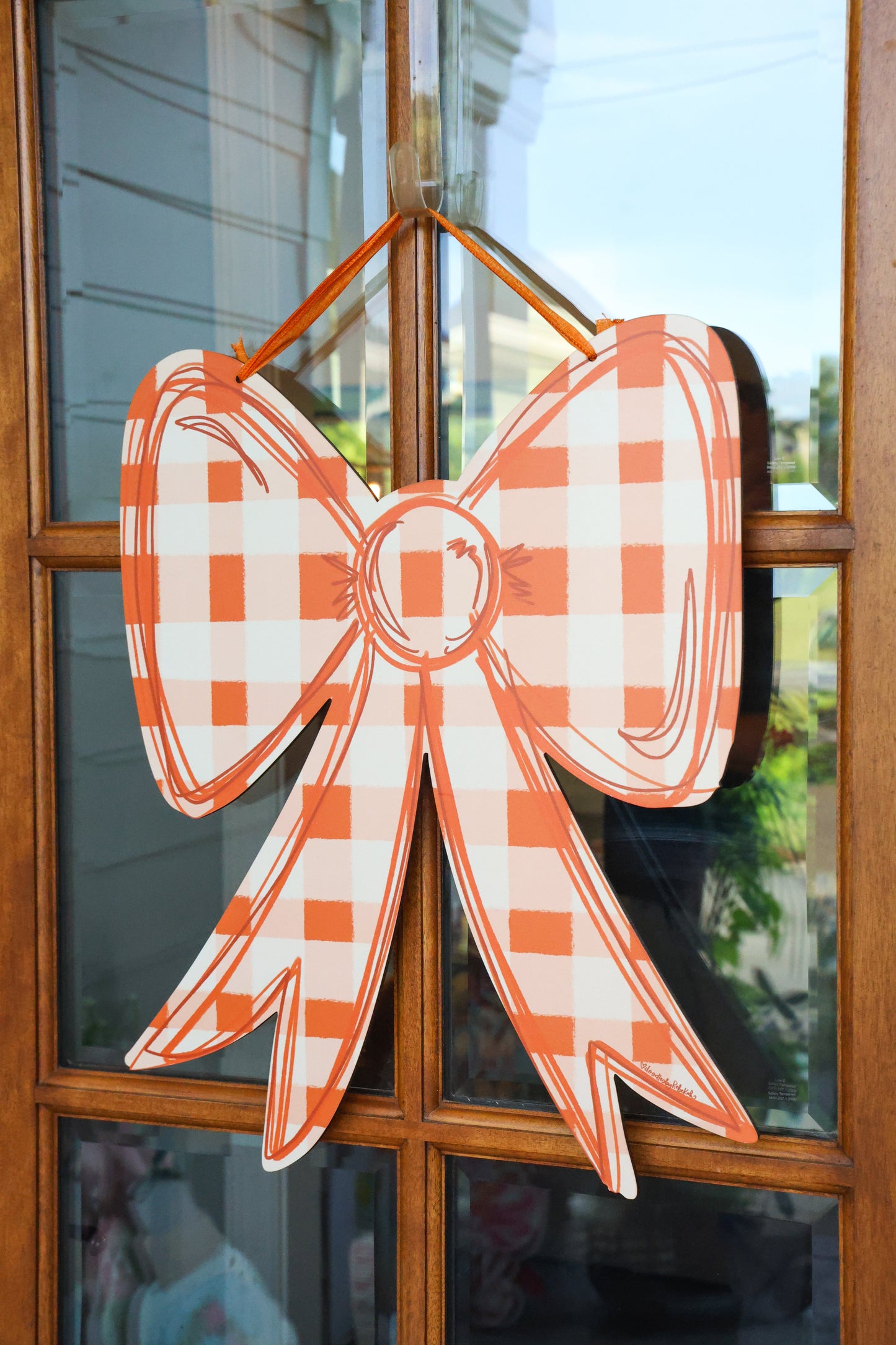 Burnt Orange Fall Gingham Bow Doorhanger