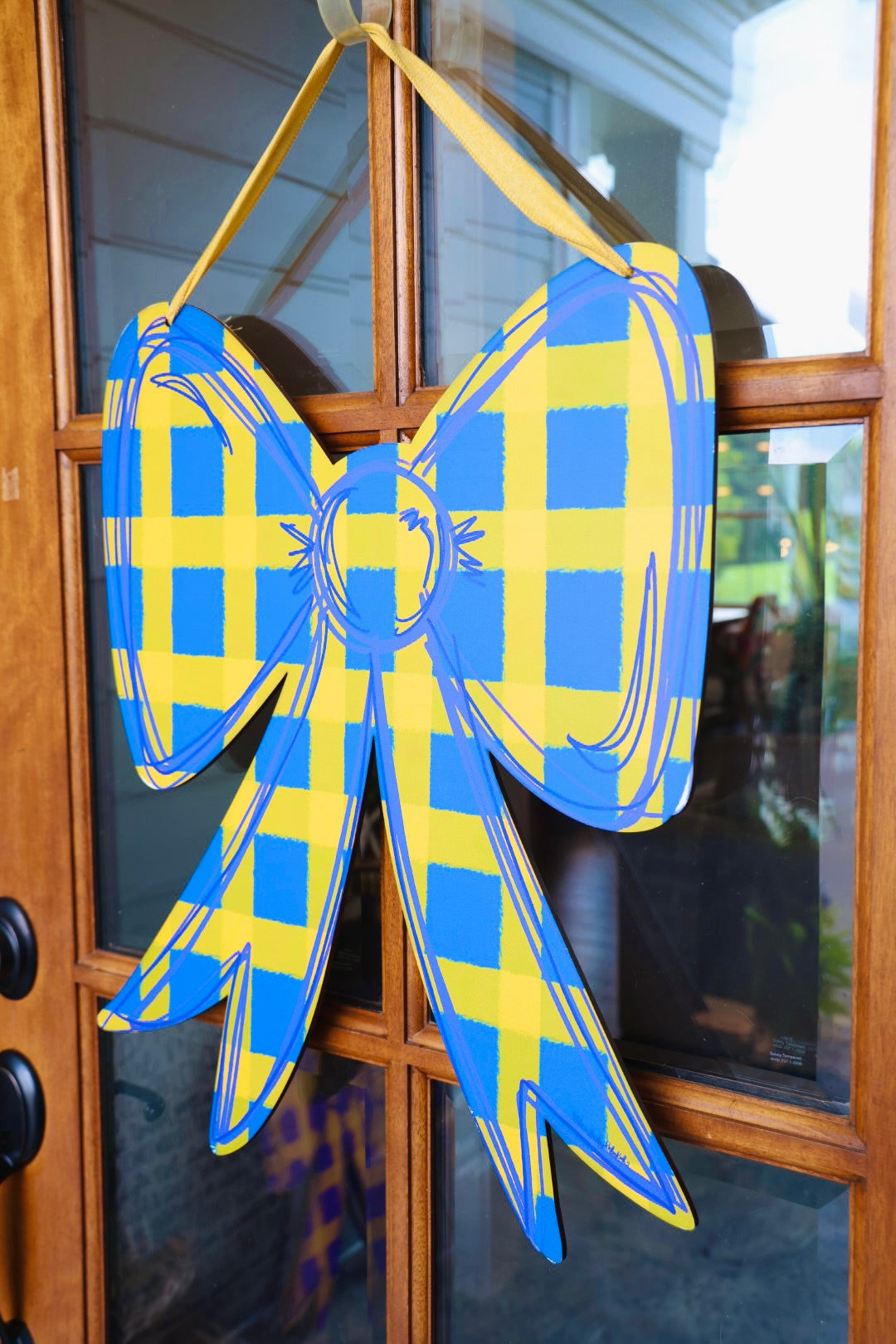 Blue and Yellow Gingham Bow Doorhanger