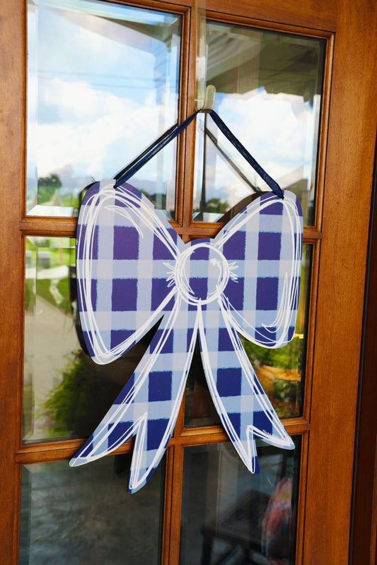 Navy and Gray Gingham Bow Doorhanger