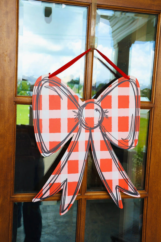 Red, White and Black Gingham Bow Doorhanger