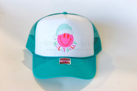 Holly Jolly Smiling Face Trucker Hat