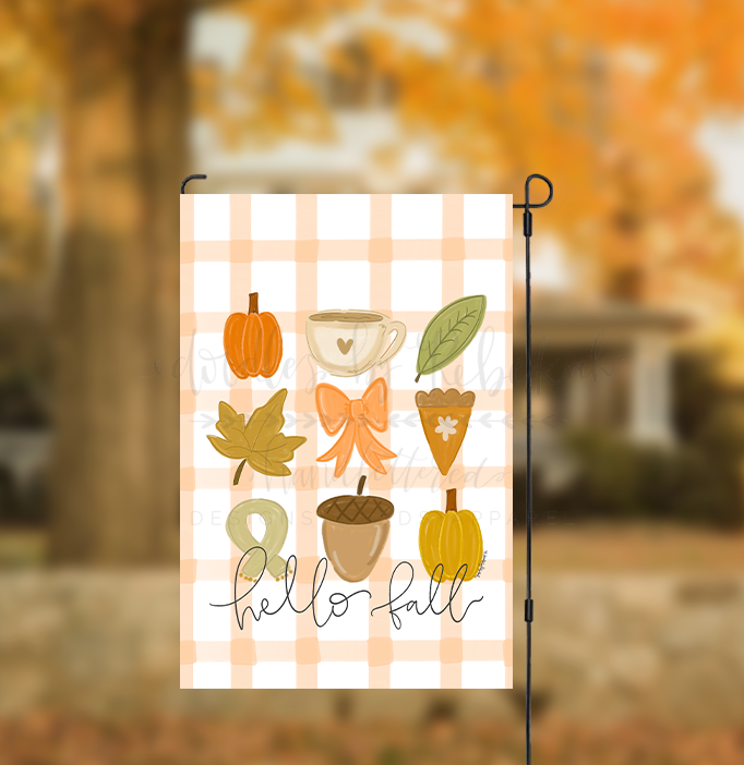 Hello Fall 9 icons Collage Gingham Garden Flag