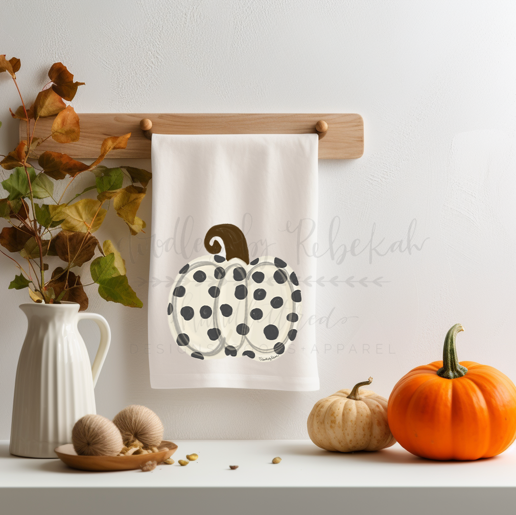 White Pumpkin Polka Dot Tea Towel