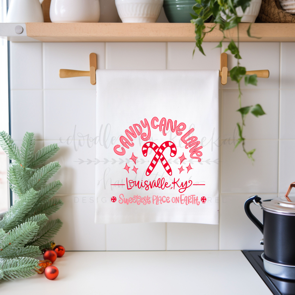 Candy Cane Lane (Custom) Tea Towel