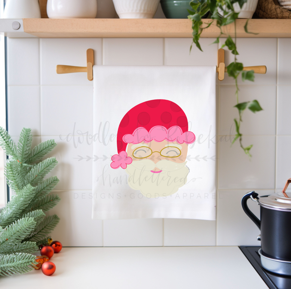 Red and Pink Santa Tea Towel