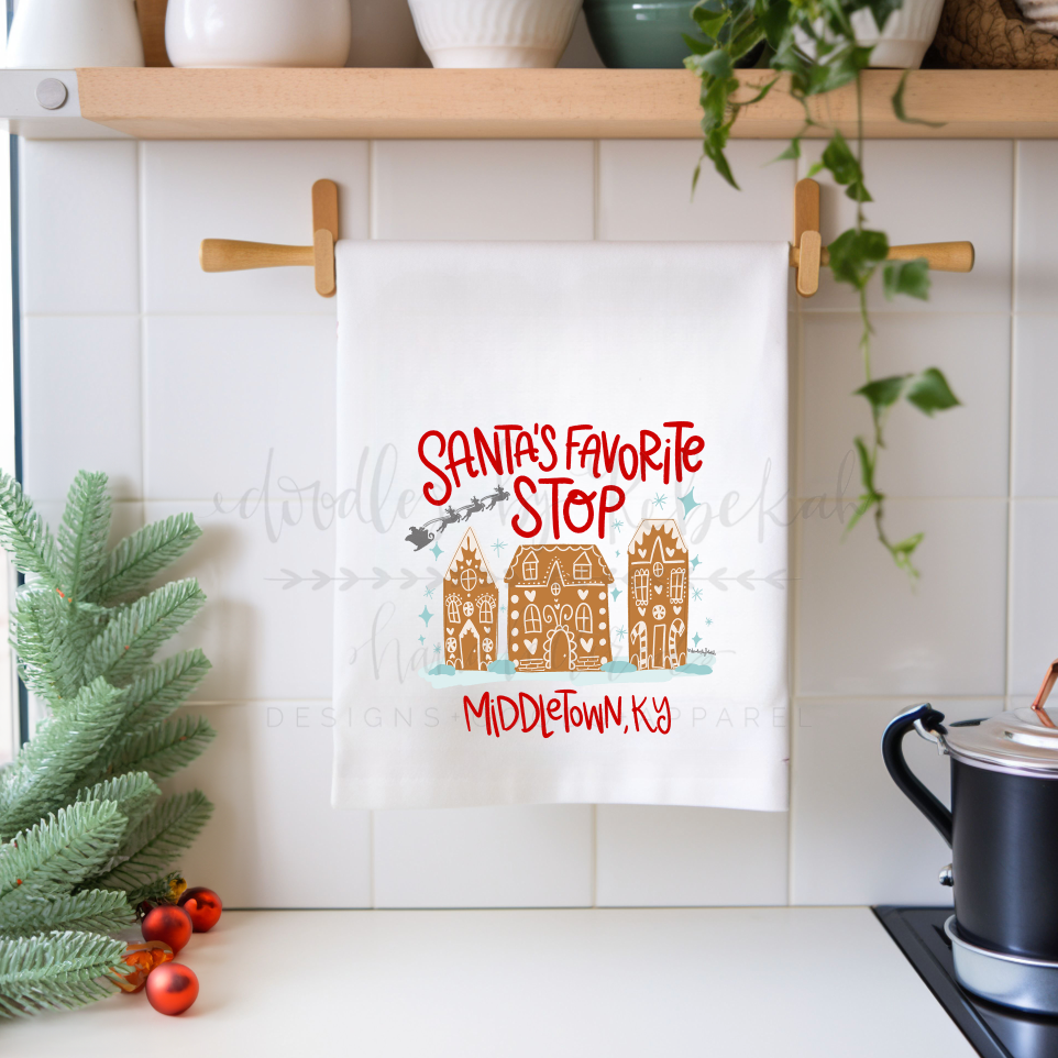 Santa's Favorite Stop Christmas Custom Tea Towel