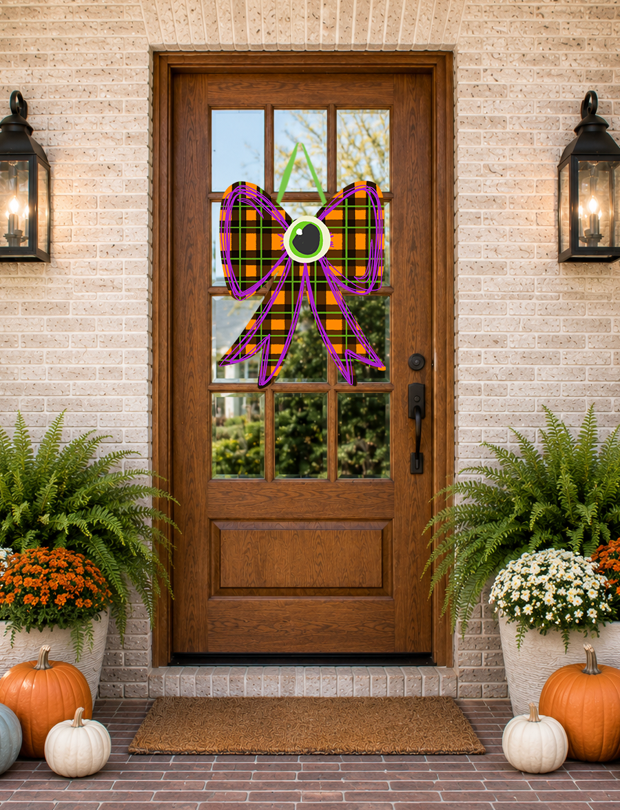 Colorful Halloween bow door hanger