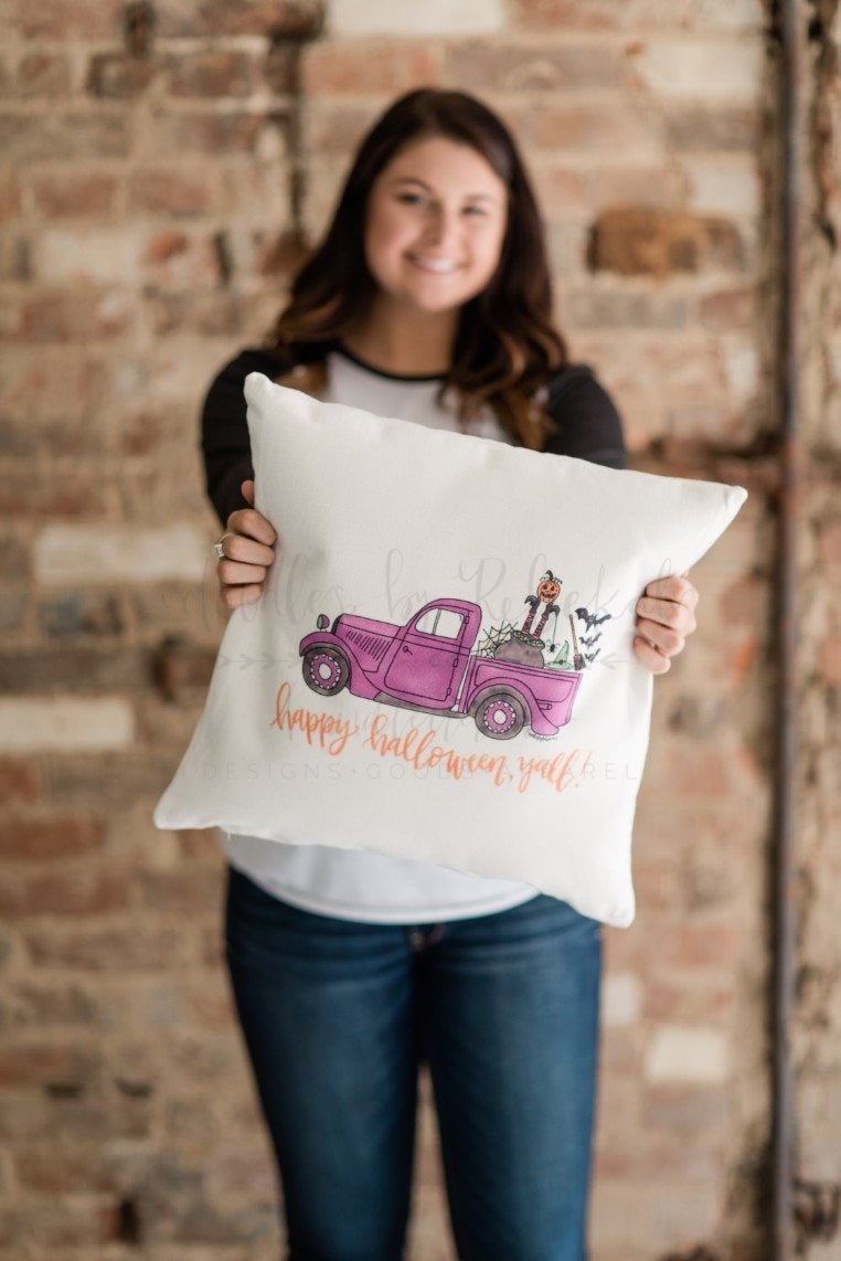 Happy Halloween Y'all Pillow - Doodles by Rebekah