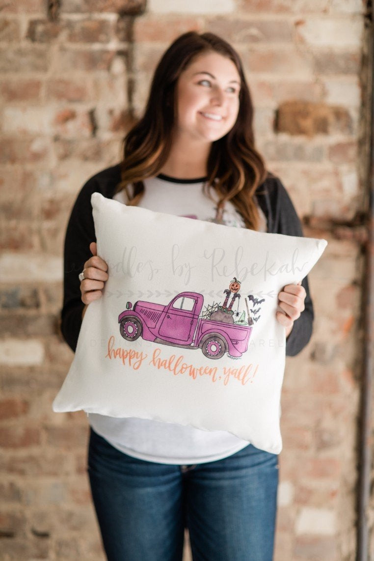 Happy Halloween Y'all Pillow - Doodles by Rebekah