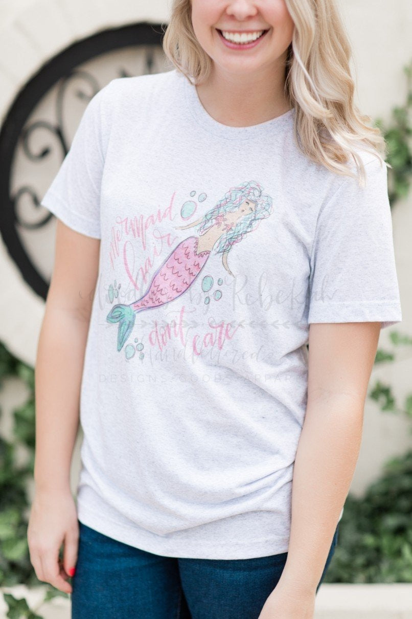Mermaid Hair Don't Care Tee - Doodles by Rebekah