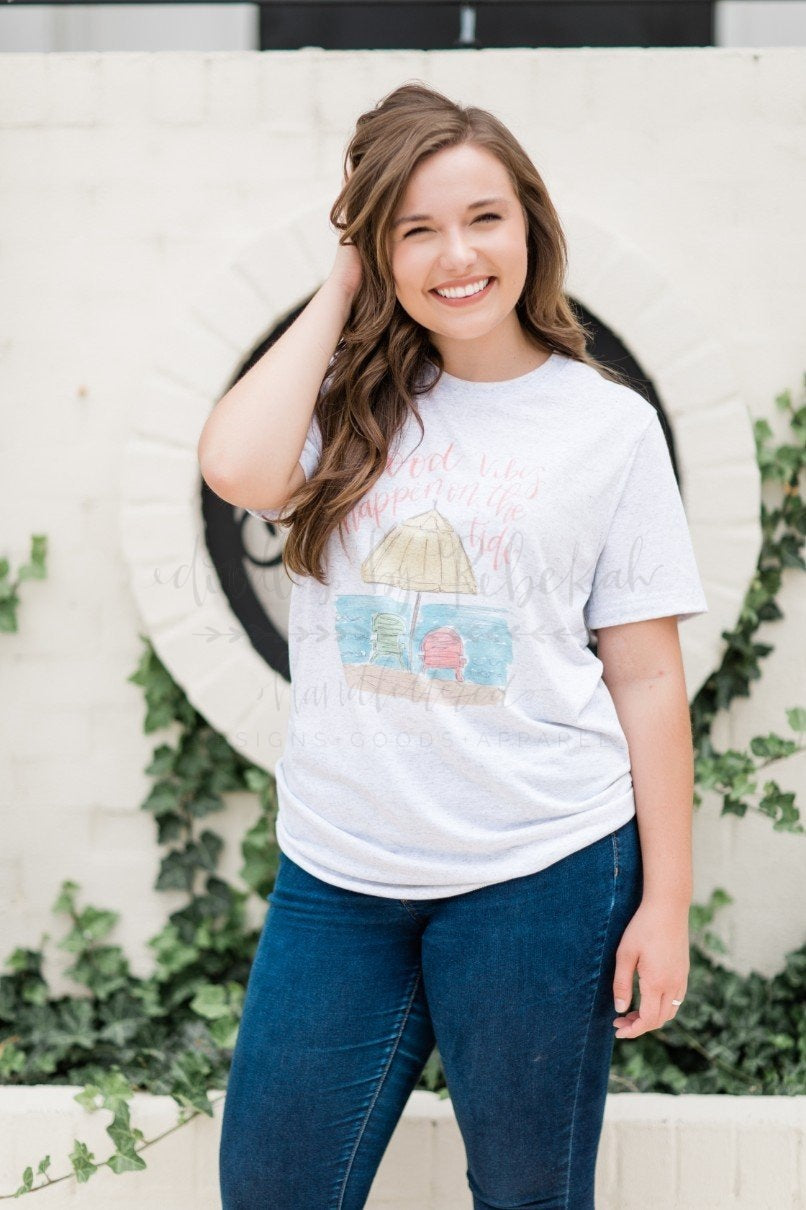Good Vibes Happen On The Tide Tee - Doodles by Rebekah