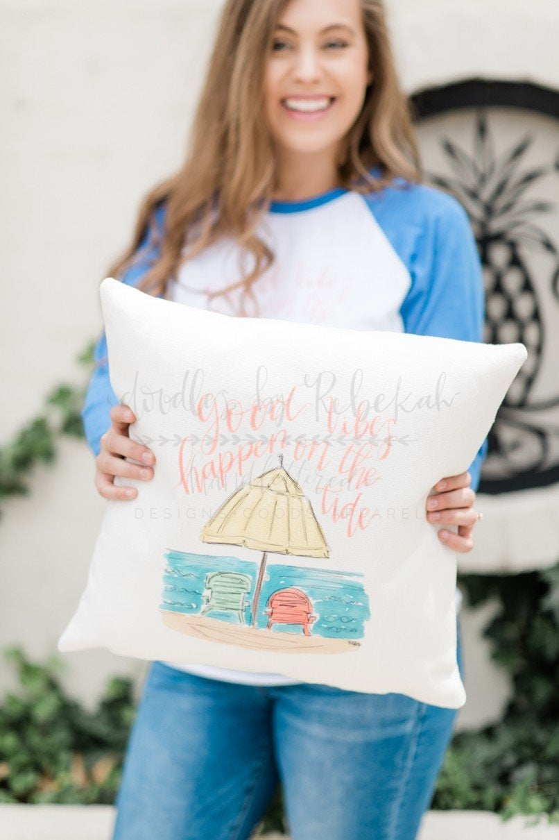 Good Vibes Happen On The Tide Pillow - Doodles by Rebekah
