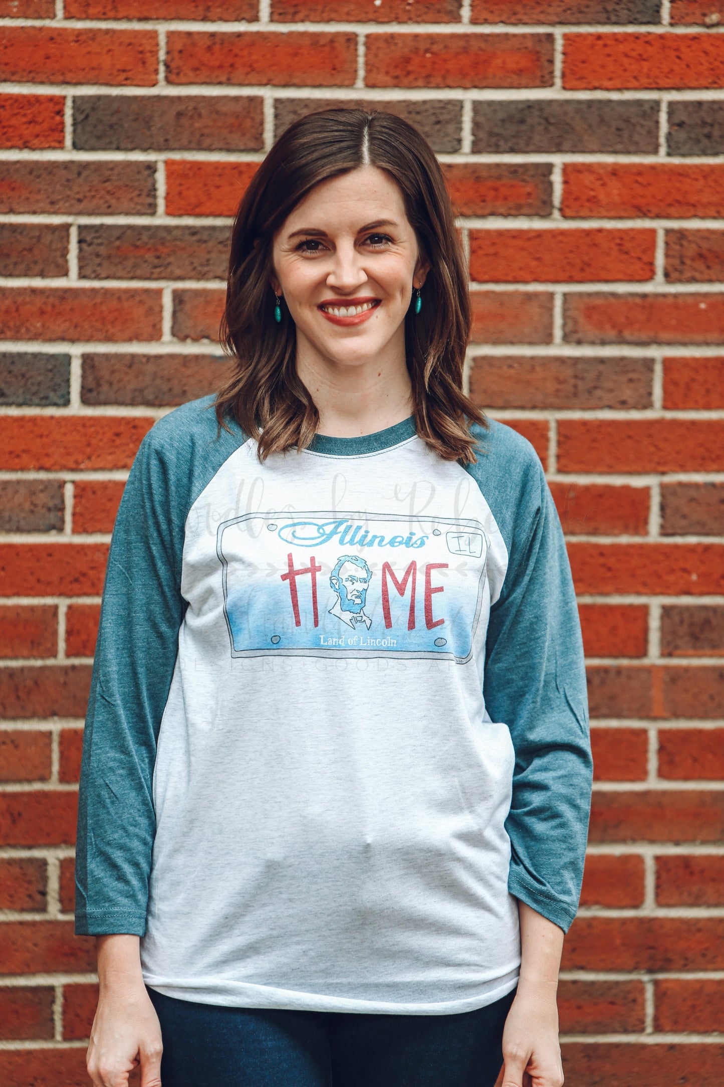 Illinois License Plate Baseball Raglan - Doodles by Rebekah