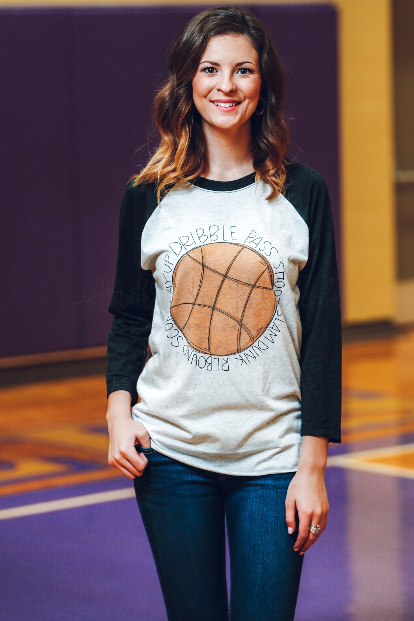 Basketball Dribble Pass Score Baseball Raglan or Tee - Doodles by Rebekah