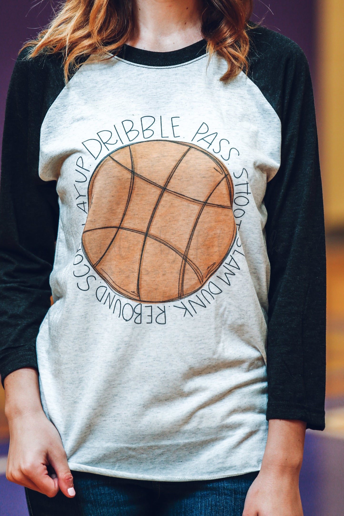 Basketball Dribble Pass Score Baseball Raglan or Tee - Doodles by Rebekah