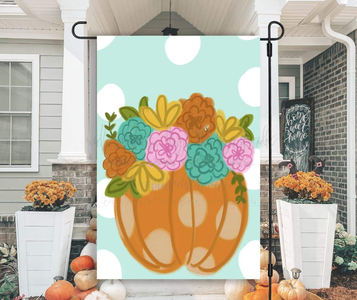 Polka Dot Pumpkin Floral Garden Flag - Garden Flag