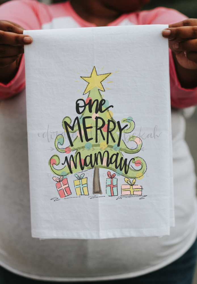 One Merry Grandma Tea Towel- choose your own name!