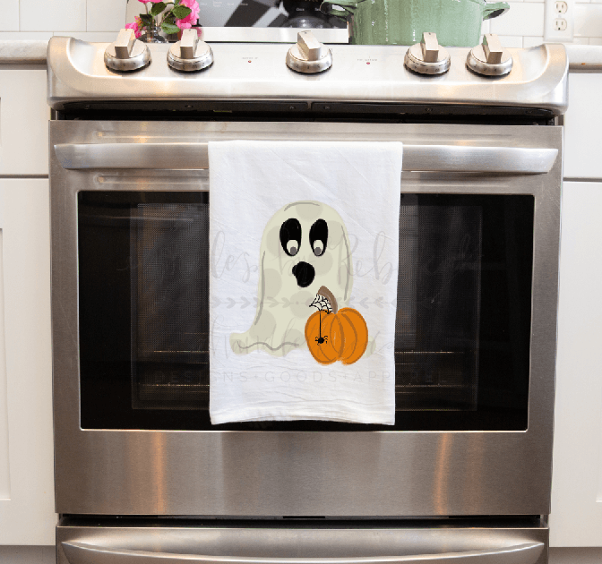 Ghost and Pumpkin Tea Towel