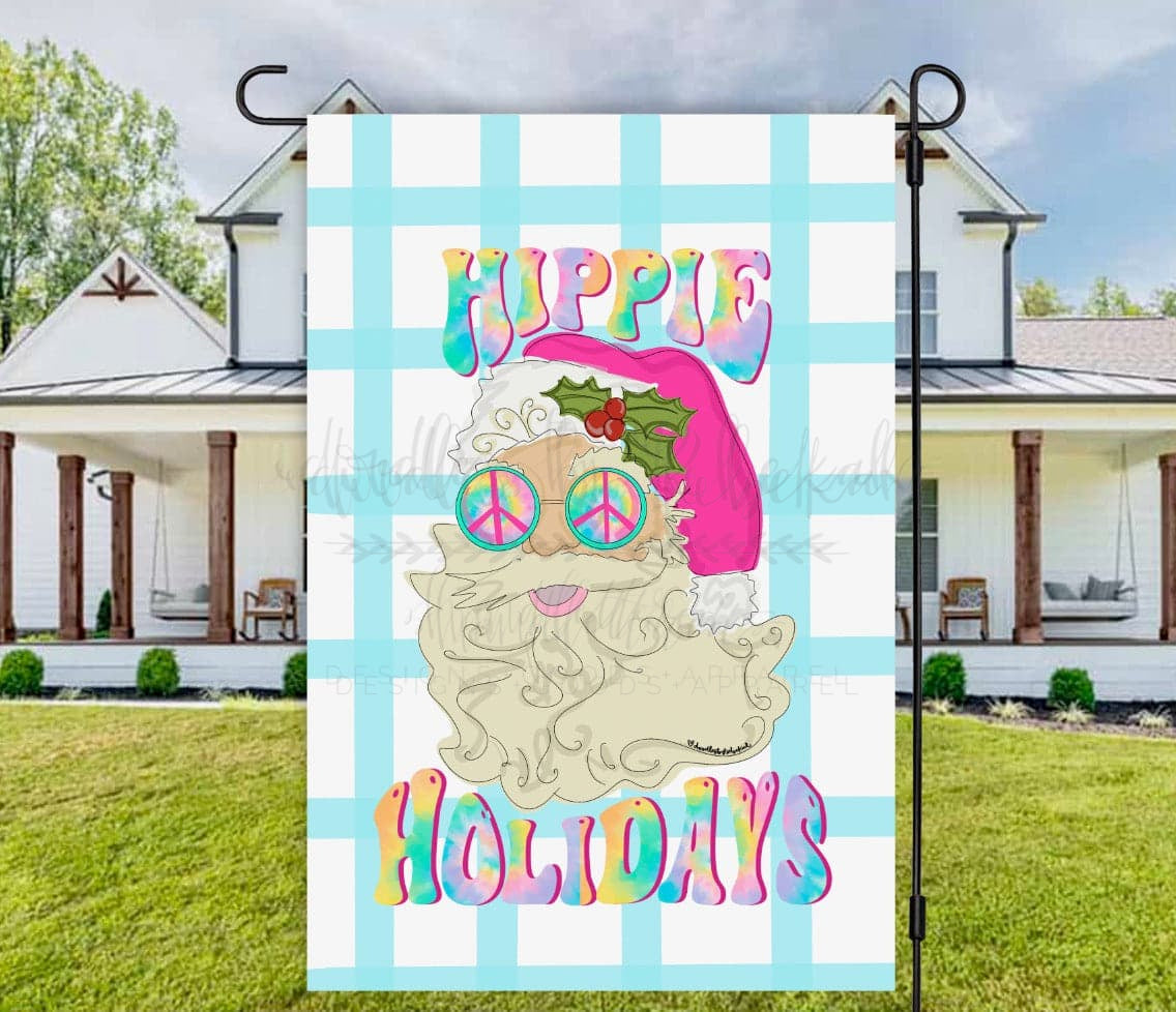 Hippie Holidays Santa Garden Flag - Garden Flag