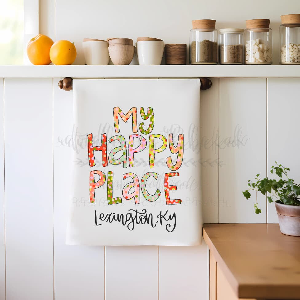 My Happy Place Confetti Custom Town Tea Towel - Tea Towels