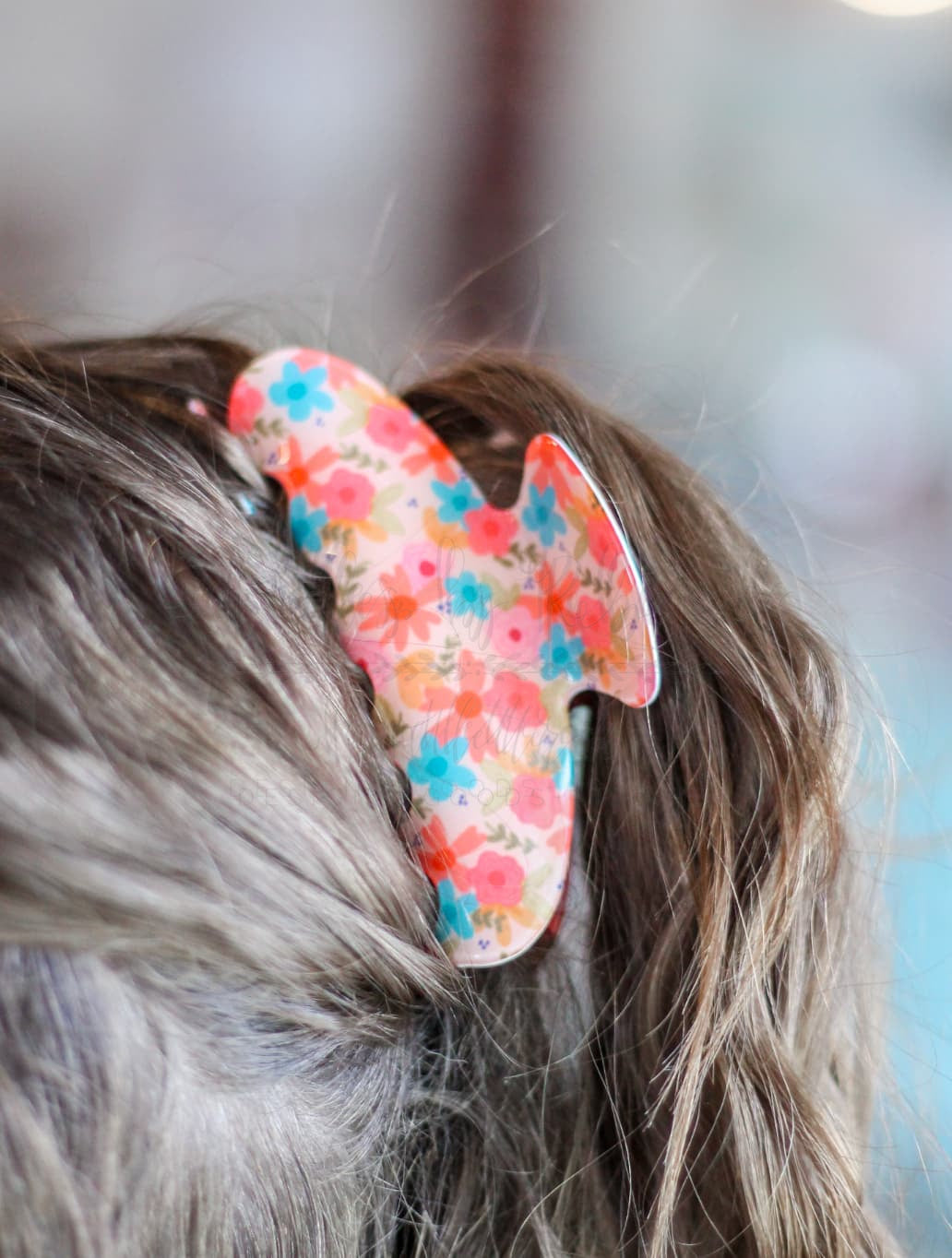 Pink and Blue Floral Claw Clip