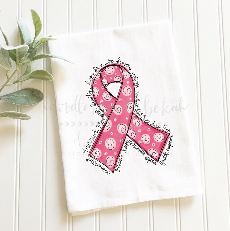 Cancer Awareness Ribbon Tea Towels - Doodles by Rebekah