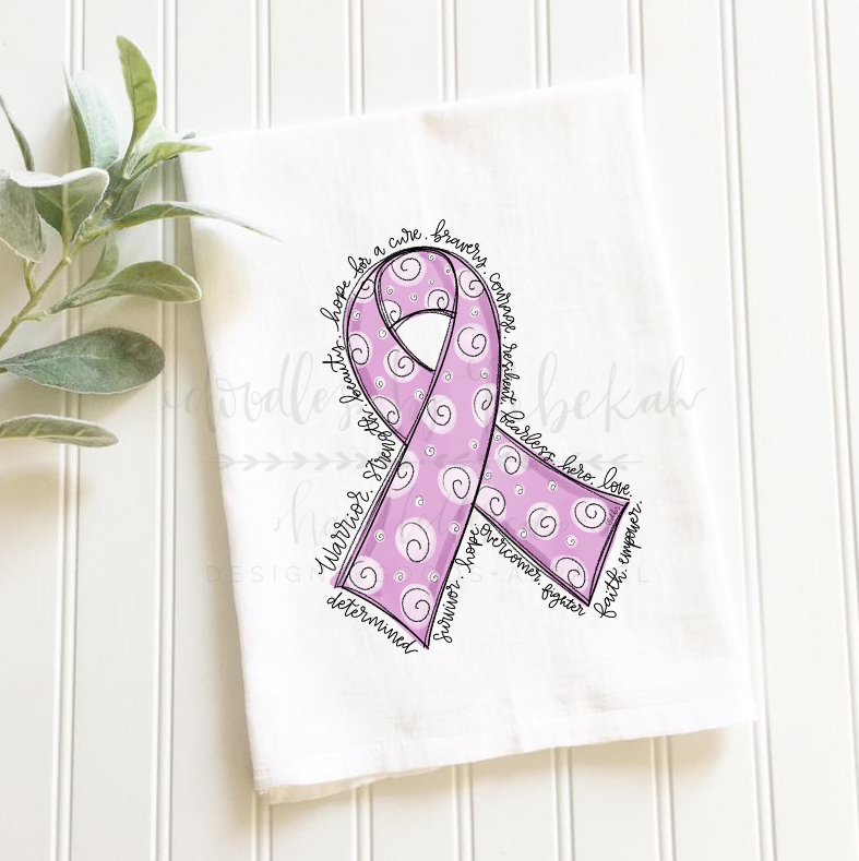Cancer Awareness Ribbon Tea Towels - Doodles by Rebekah