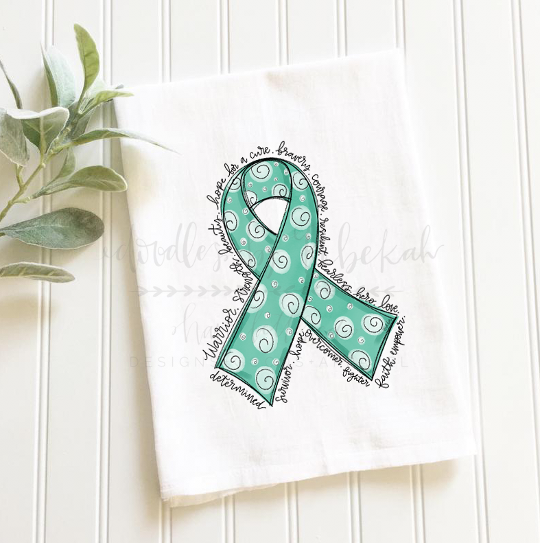 Cancer Awareness Ribbon Tea Towels - Doodles by Rebekah