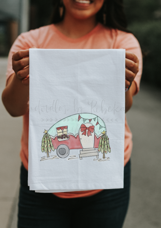 Christmas Camper Tea Towel