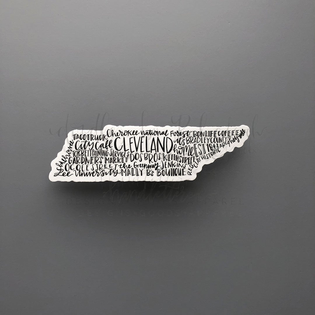 Cleveland, TN Word Art Sticker - Doodles by Rebekah