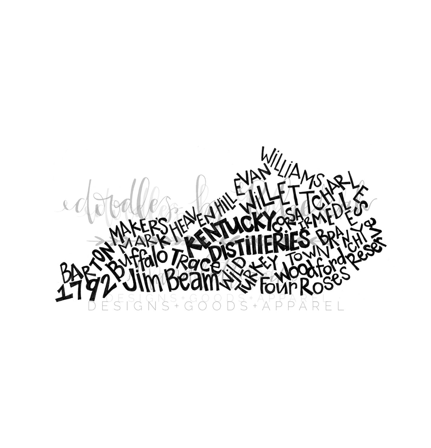 Kentucky Distilleries Word Art Black Tee - Graphic Tee