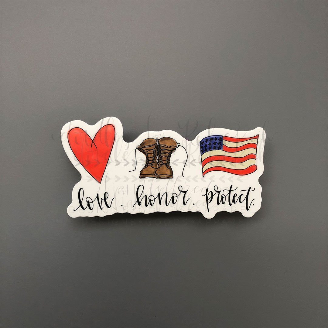 Love. Honor. Protect. Sticker - Doodles by Rebekah
