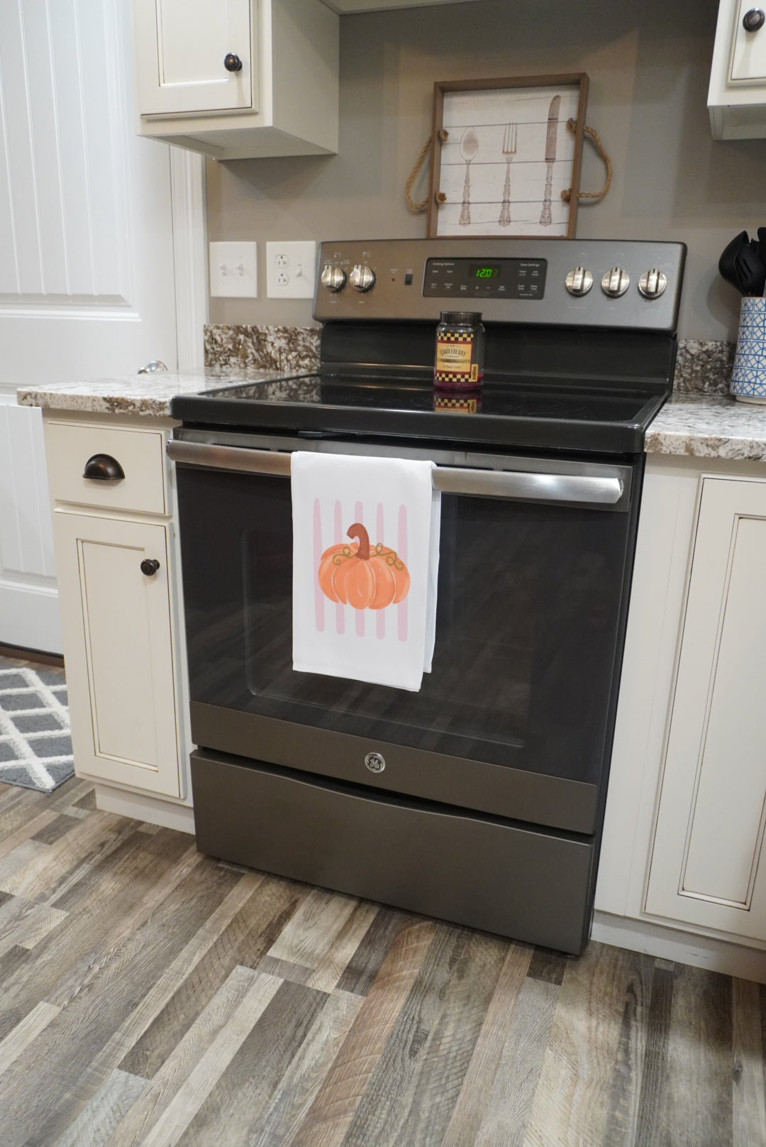 Pink Striped Pumpkin Tea Towel