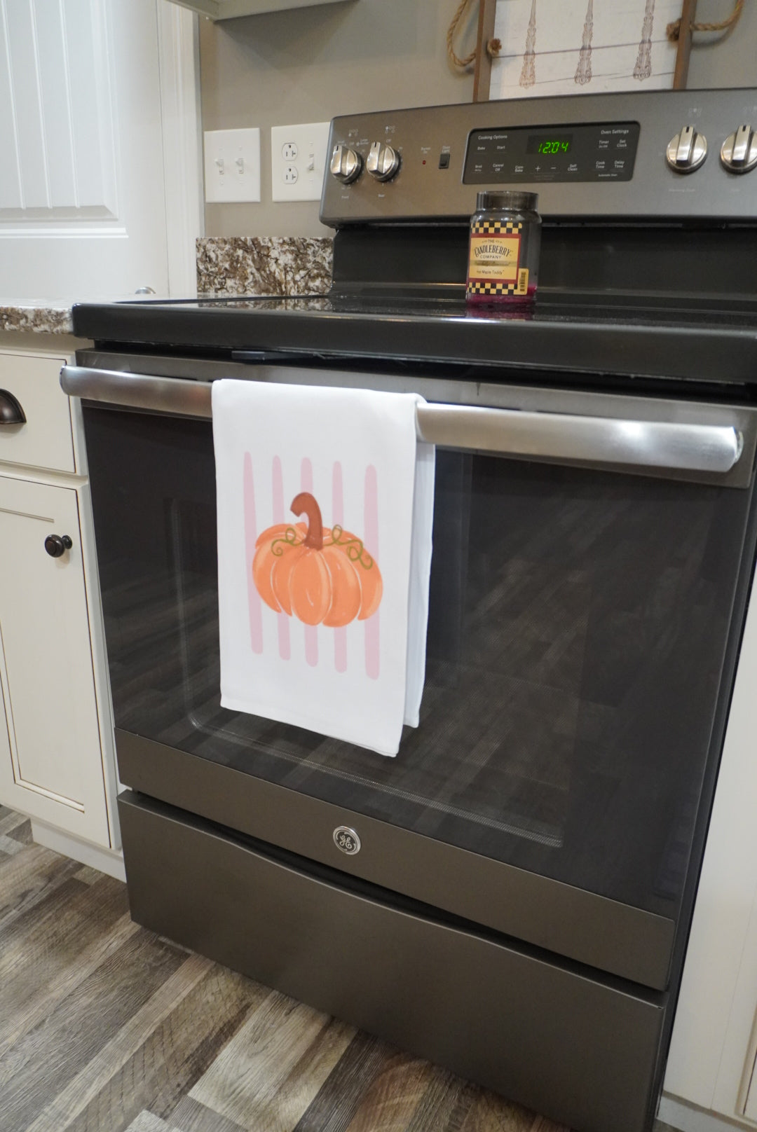 Pink Striped Pumpkin Tea Towel