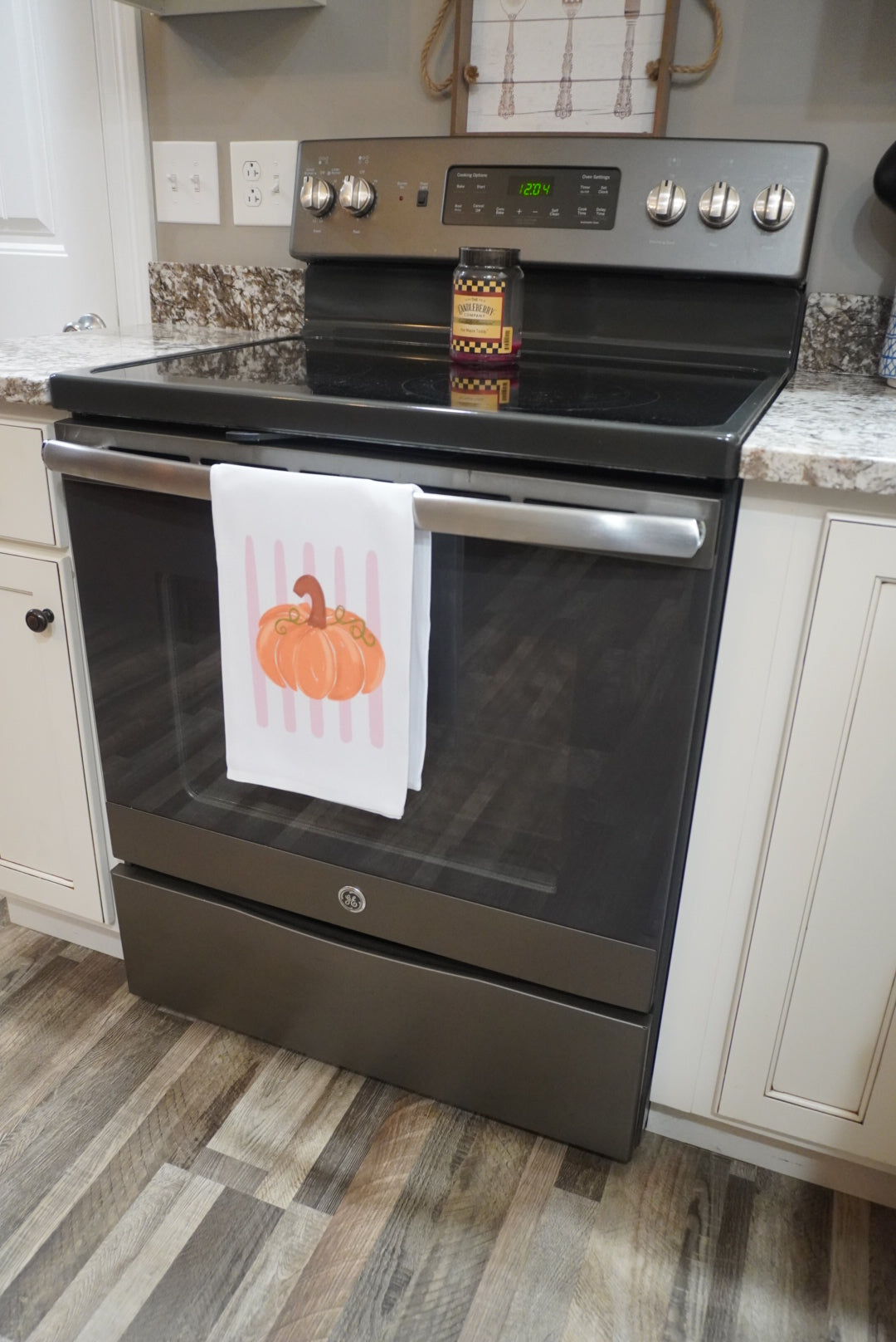 Pink Striped Pumpkin Tea Towel