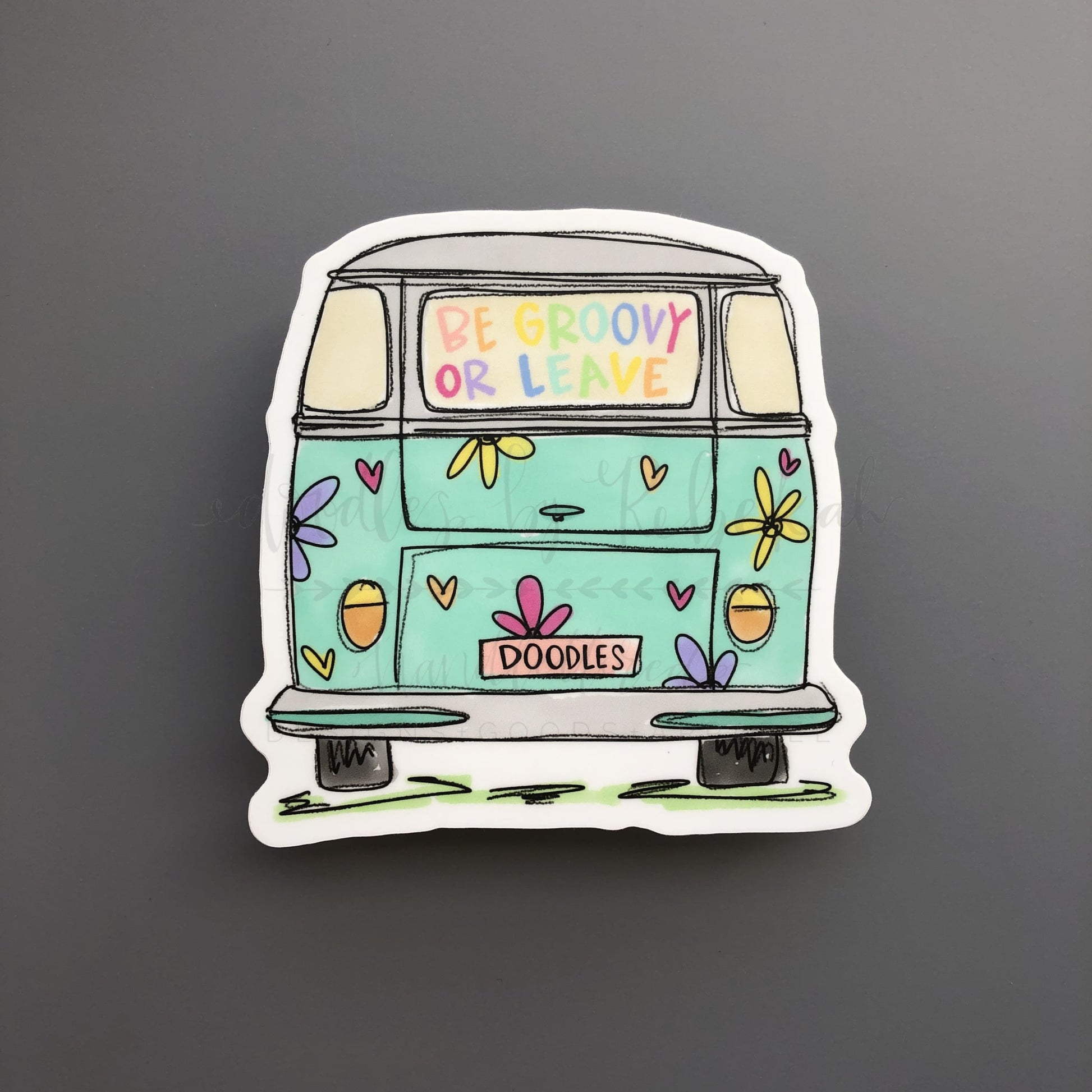 vinyl sticker of a retro van with flowers 
