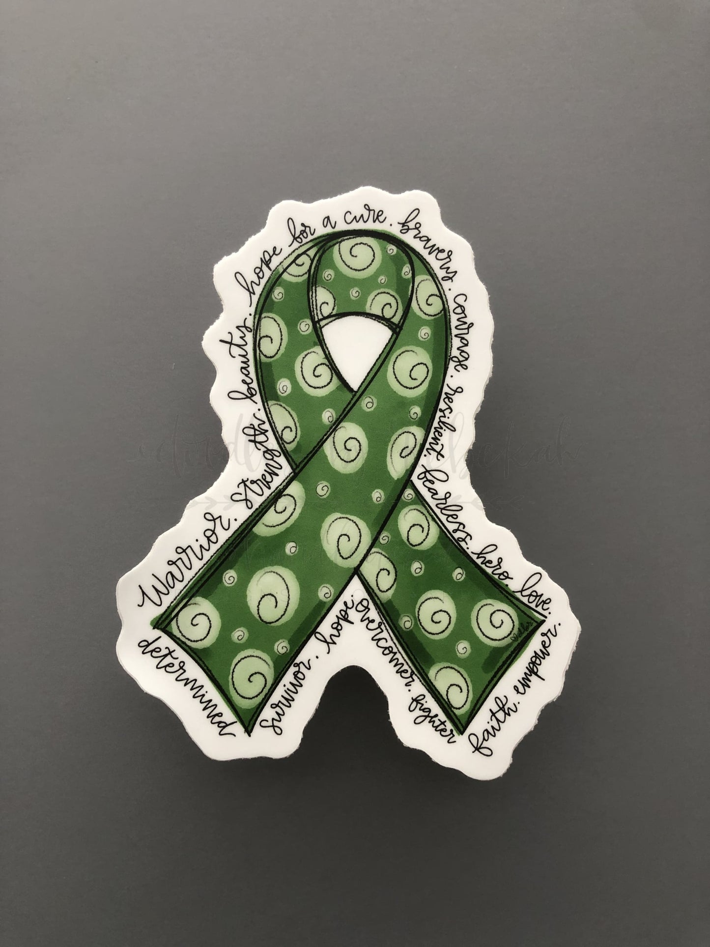Hand drawn cancer awareness ribbon in Kelly Green