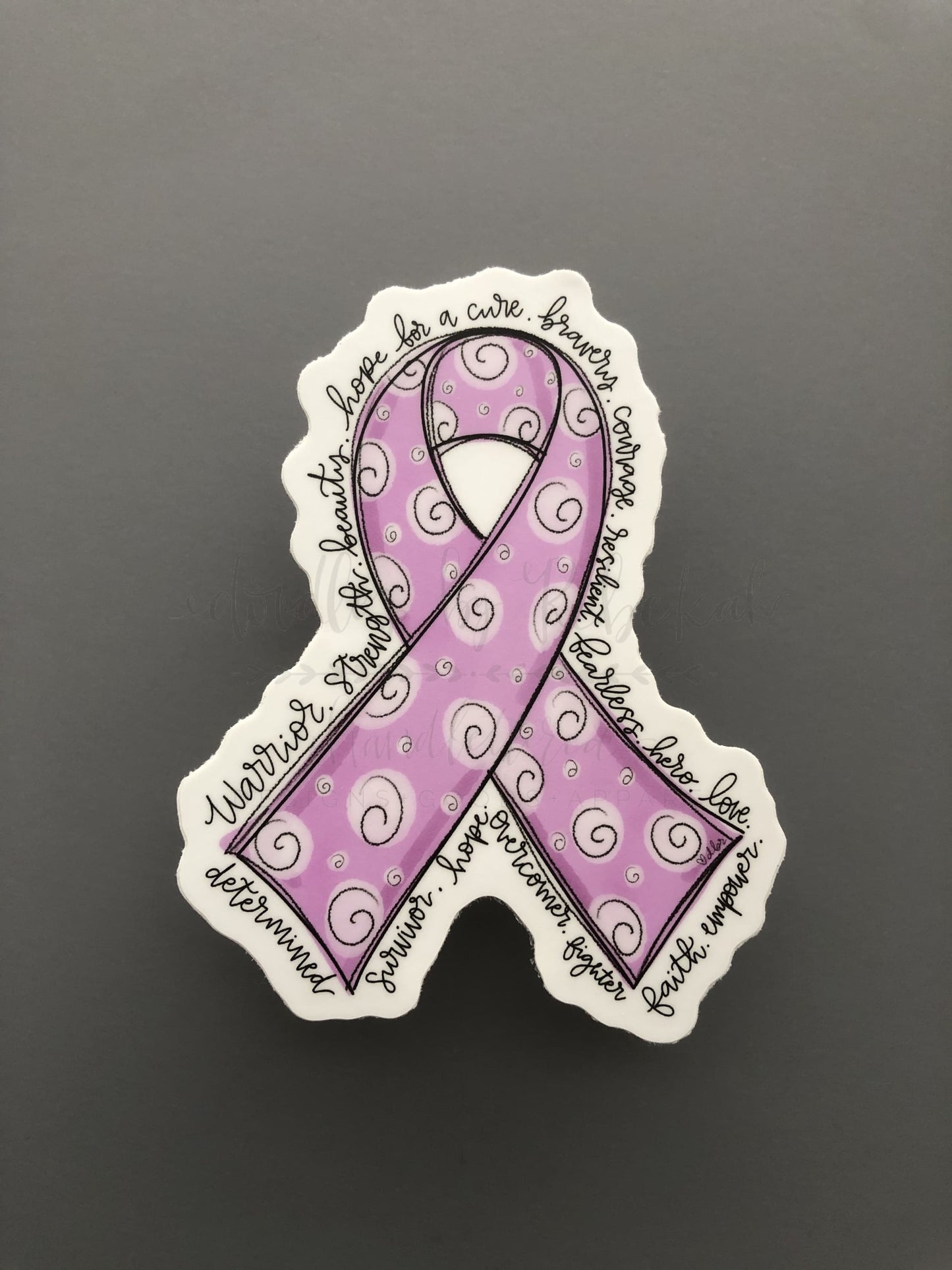 Hand drawn cancer awareness ribbon in Lavender