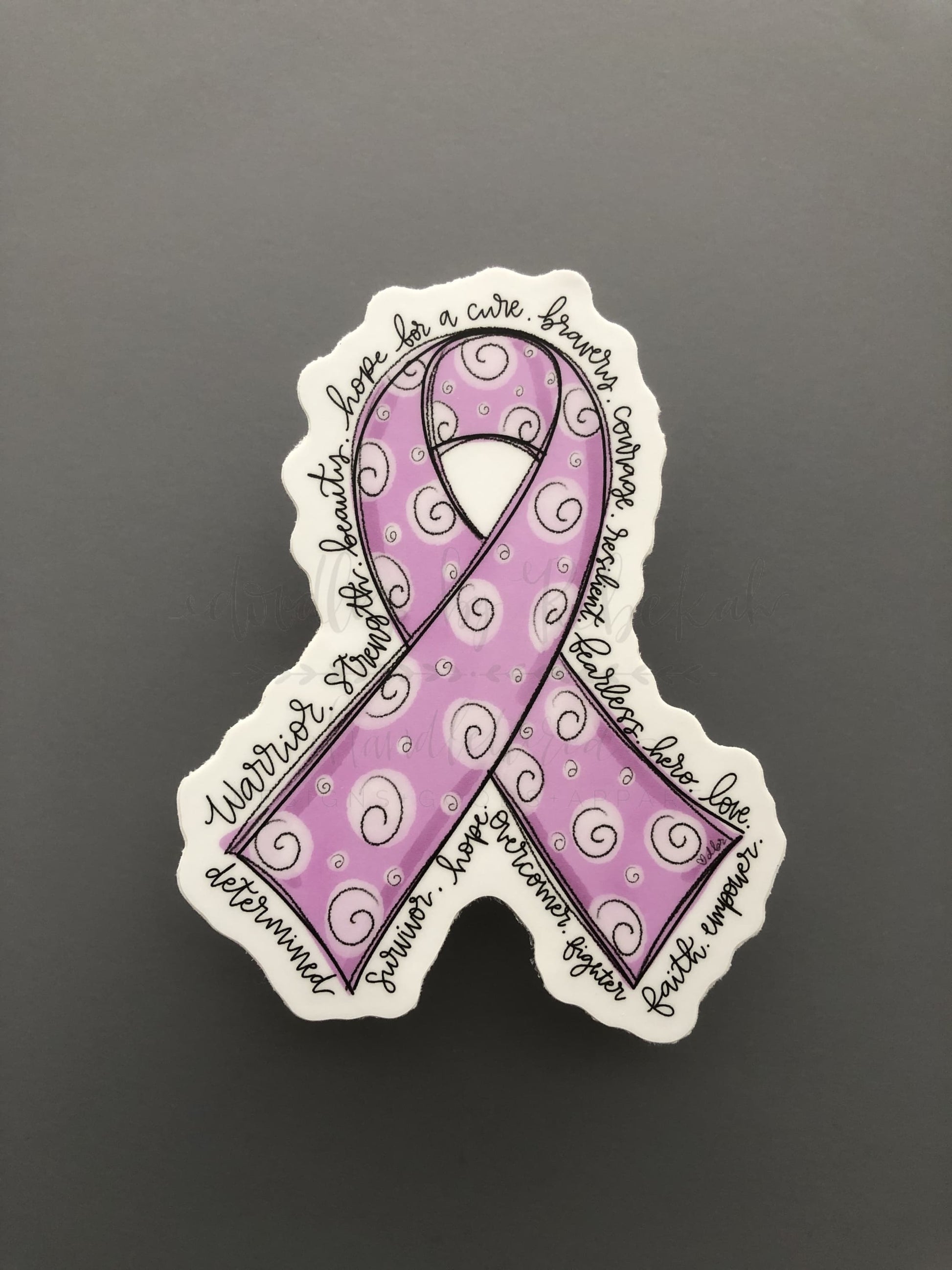 Hand drawn cancer awareness ribbon in Lavender