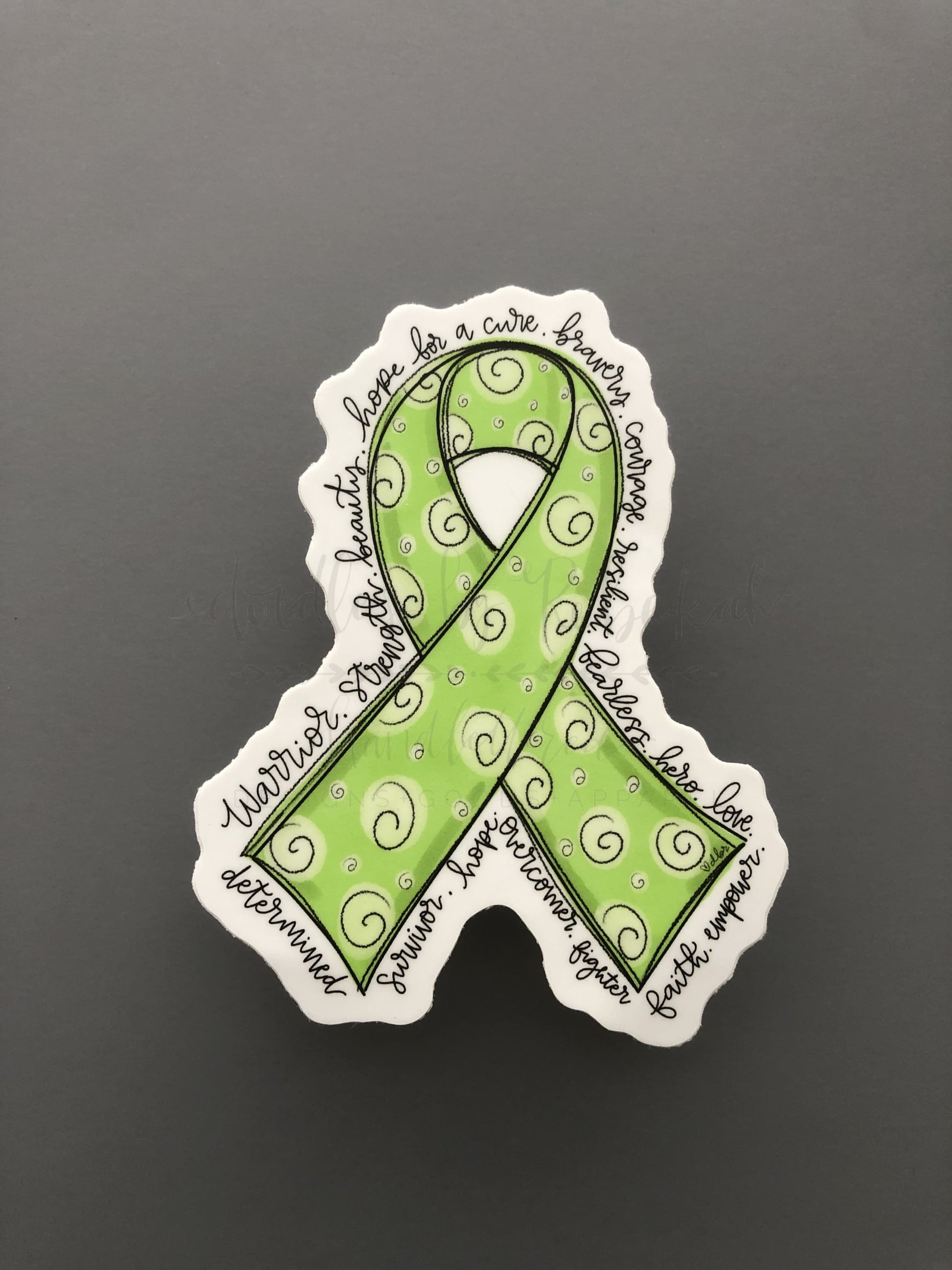 Hand drawn cancer awareness ribbon in Lime Green