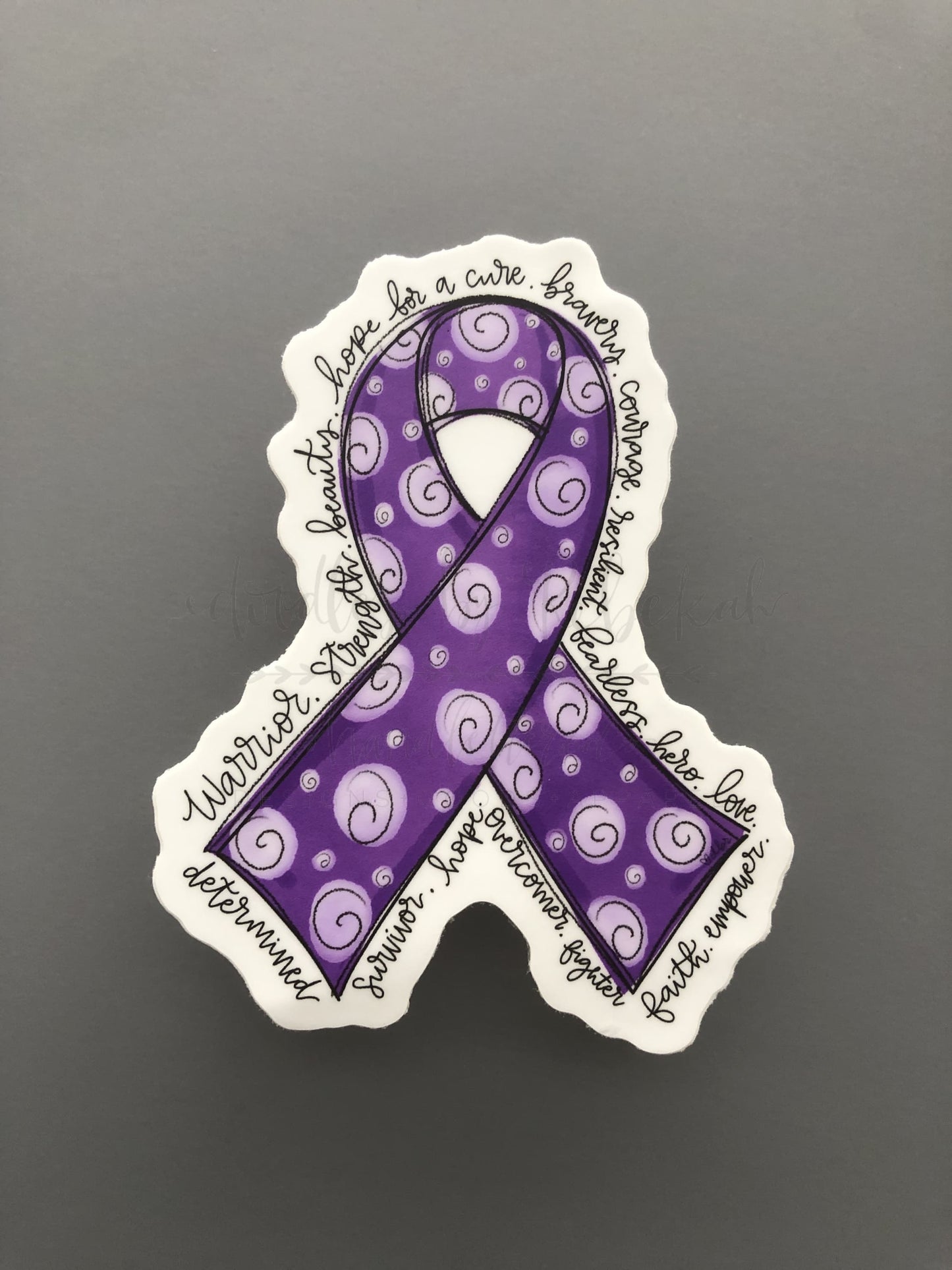 Hand drawn cancer awareness ribbon in Purple