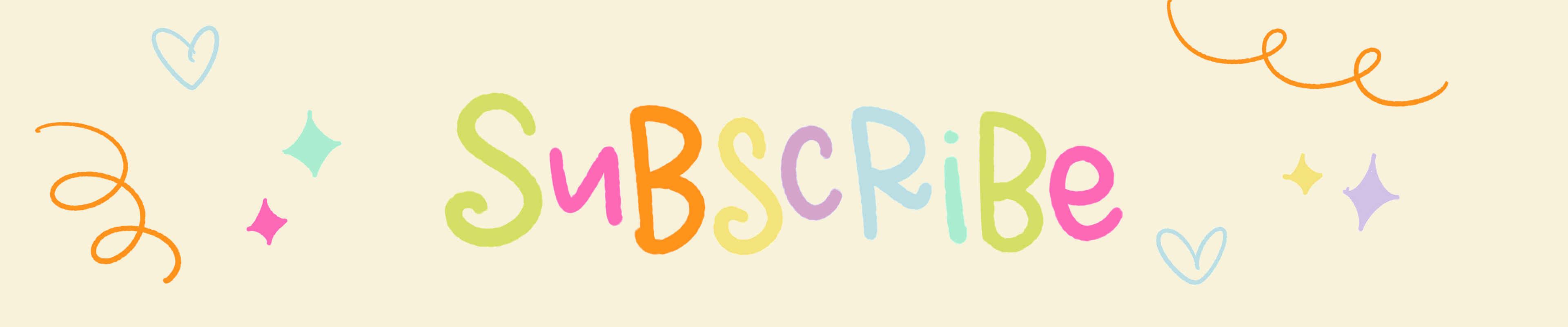 Colorful 'Subscribe' text with decorative elements on a light background